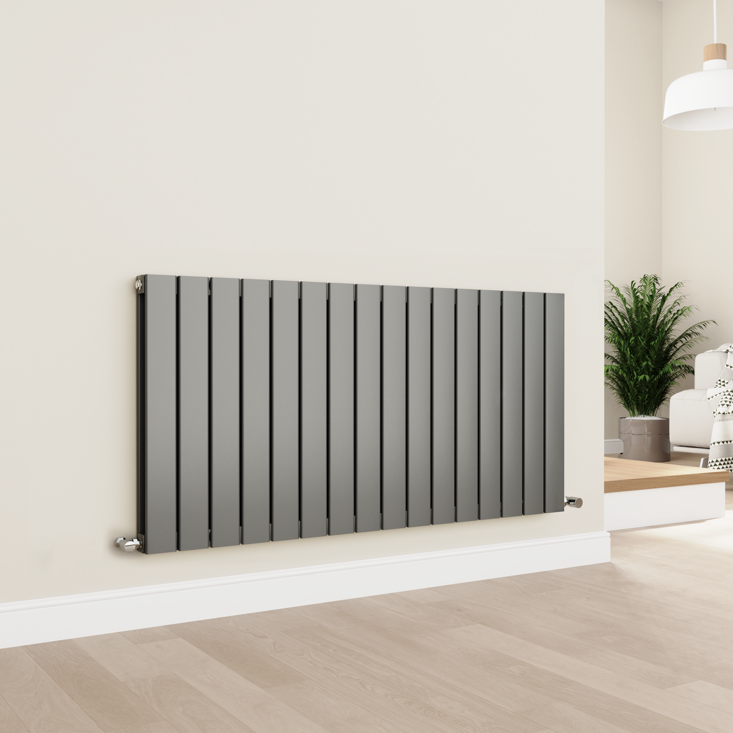 Eco Eleganza Grey Anthracite Horizontal Flat Designer Aluminium Radiator 600X1200mm Double Panel 4890 Btu - Image 3