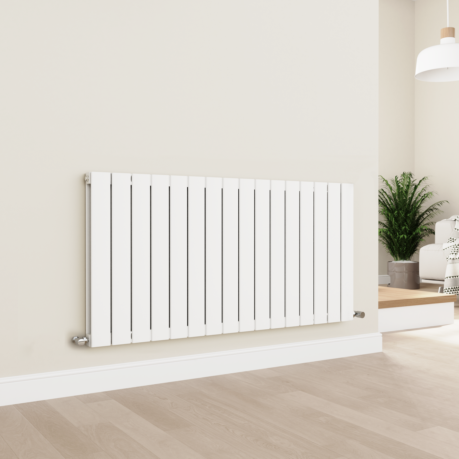 Eco Eleganza White Horizontal Flat Designer Aluminium Radiator 600X1200mm Double Panel 4890 Btu