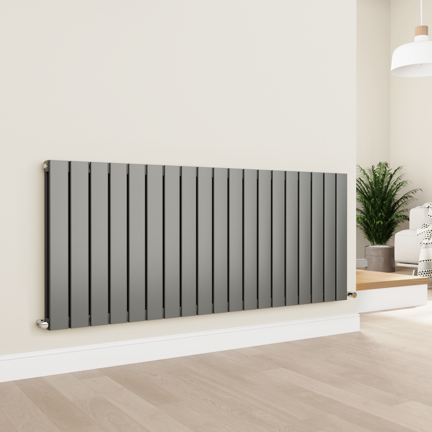 Eco Eleganza Anthracite Horizontal Flat Designer Aluminium Radiator 600X1425mm Double Panel 5807 Btu AHD19-600-DGCF - Image 2