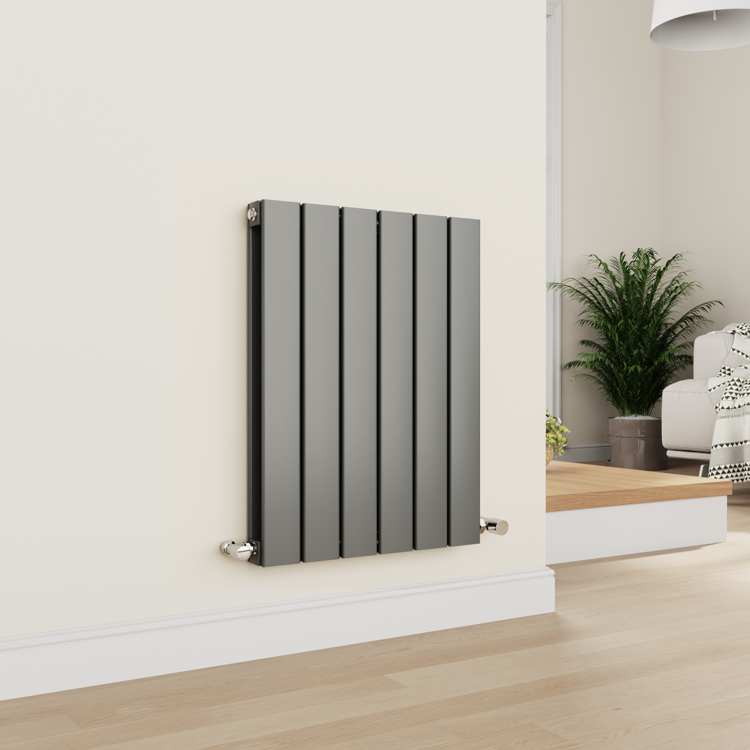 Eco Eleganza Anthracite Horizontal Flat Designer Aluminium Radiator 600X450mm Double Panel 1834 Btu