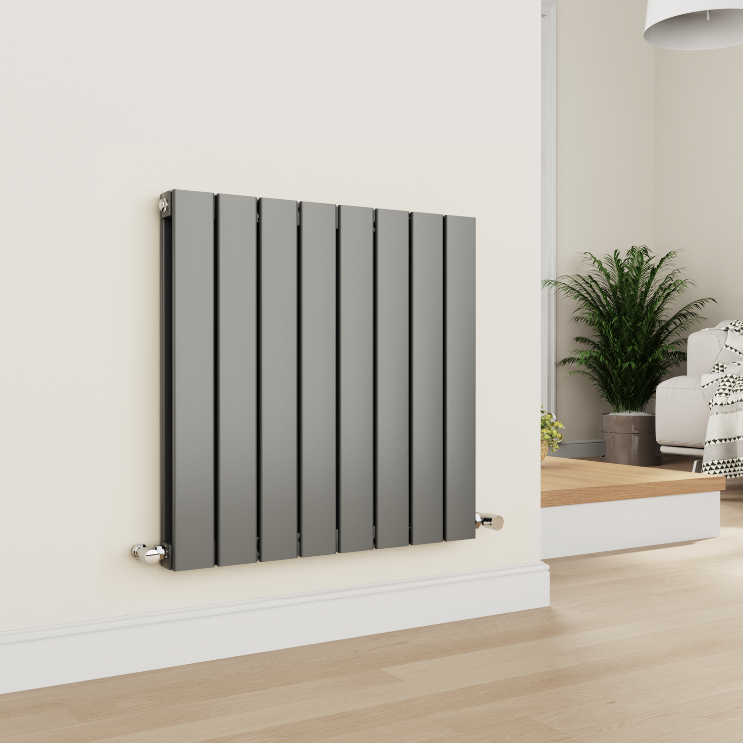 Eco Eleganza Anthracite Horizontal Flat Designer Aluminium Radiator 600X600mm Double Panel 2445 Btu