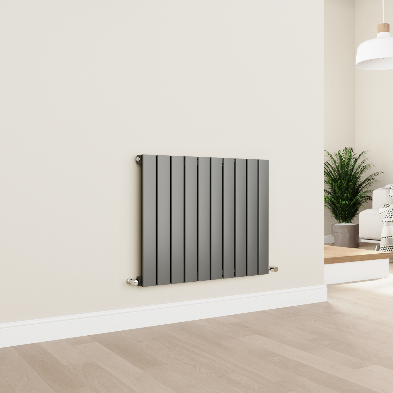 Eco Eleganza Anthracite Horizontal Flat Designer Aluminium Radiator 600X750mm Single Panel 2302 Btu AHS10-600-DGCF - Image 2