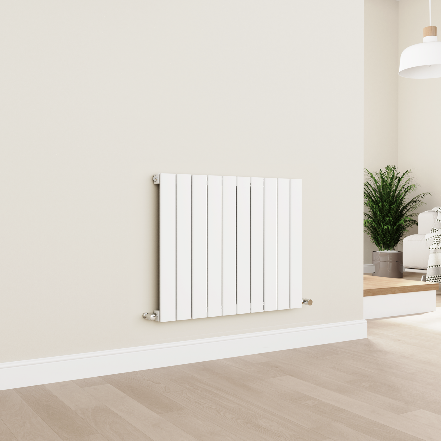 Eco Eleganza White Horizontal Flat Designer Aluminium Radiator 600X750mm Single Panel 2302 Btu
