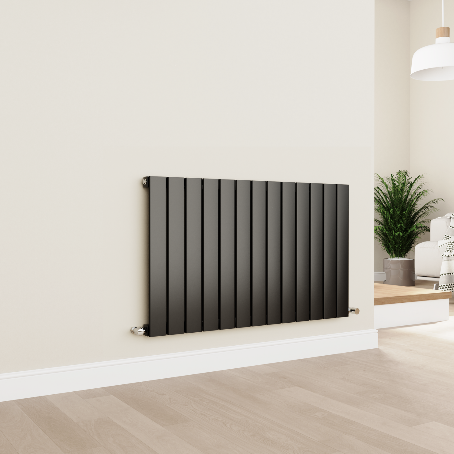 Eco Eleganza Black Midnight Horizontal Flat Designer Aluminium Radiator 600X975mm Single Panel 2992 Btu Size 13