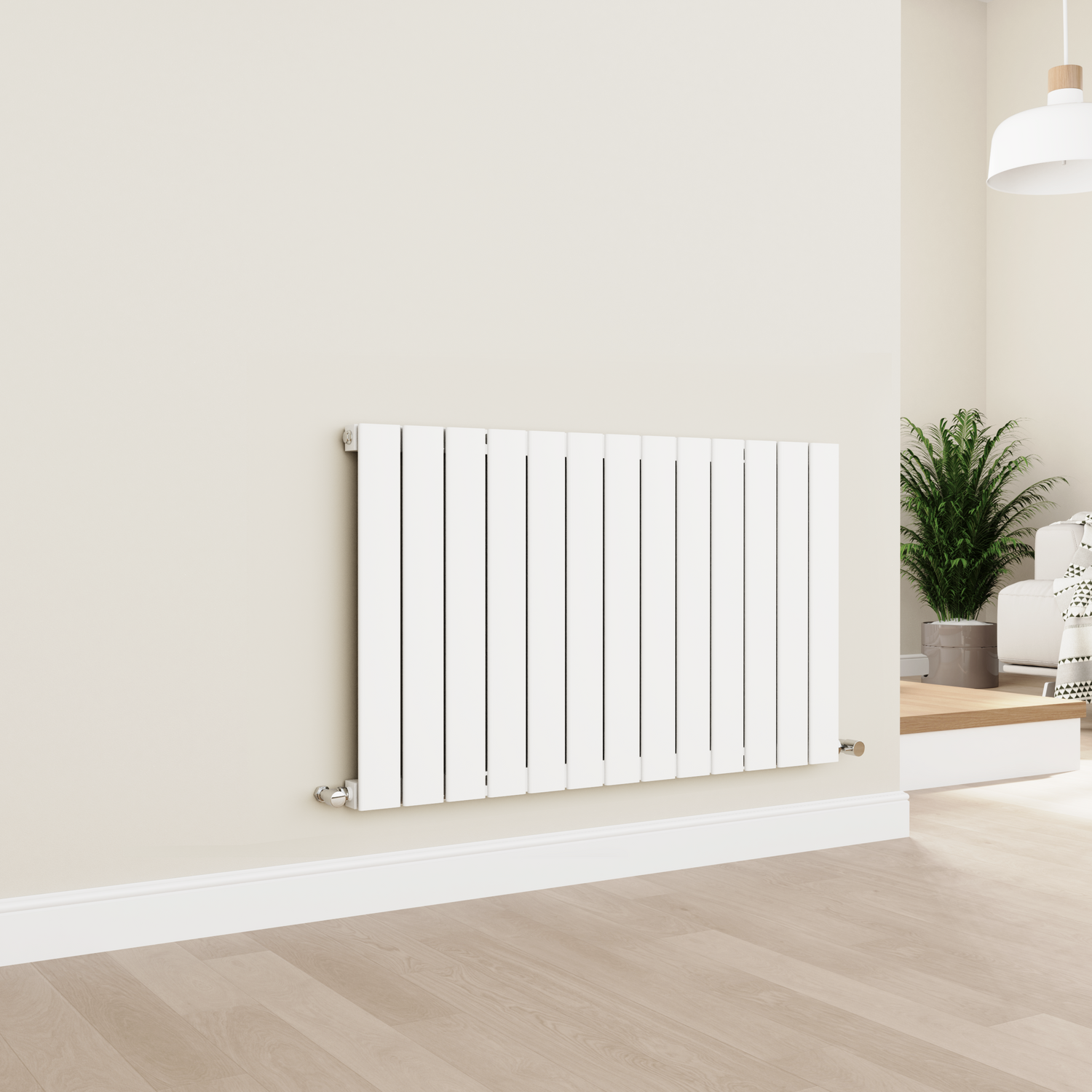 Eco Eleganza White Horizontal Flat Designer Aluminium Radiator 600X975mm Single Panel 2992 Btu Size 13