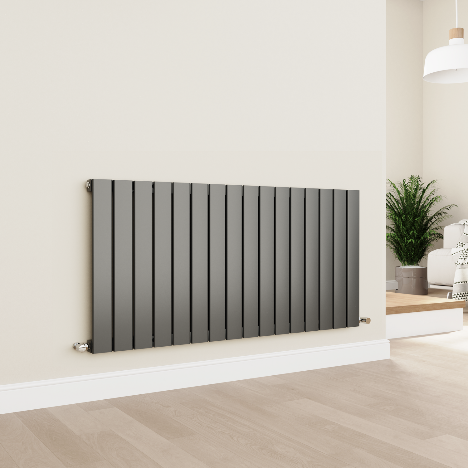 Eco Eleganza Anthracite Horizontal Flat Designer Aluminium Radiator 600X1200mm Single Panel 3683 Btu