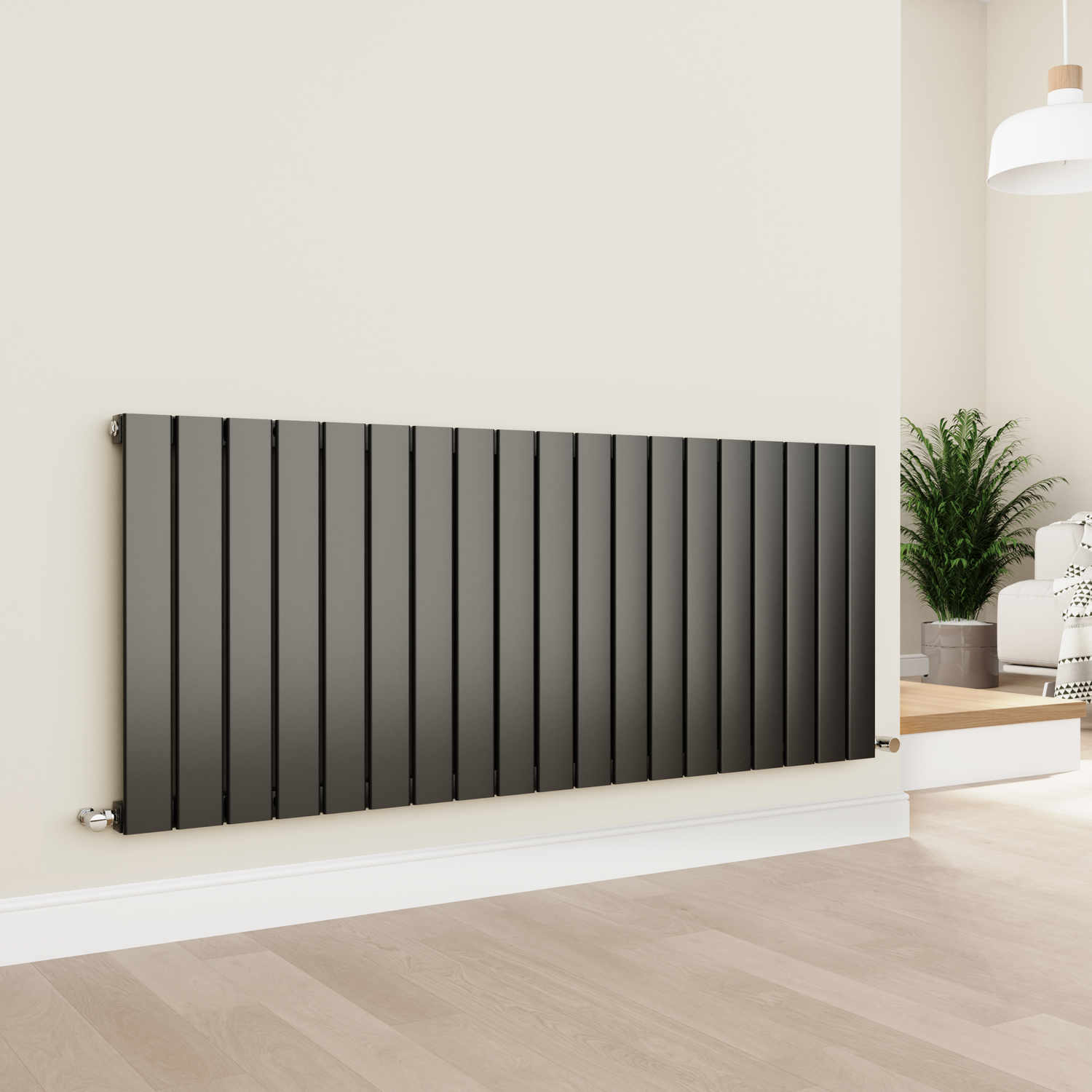 Eco Eleganza Black Midnight Horizontal Flat Designer Aluminium Radiator 600X1425mm Single Panel 4373 Btu