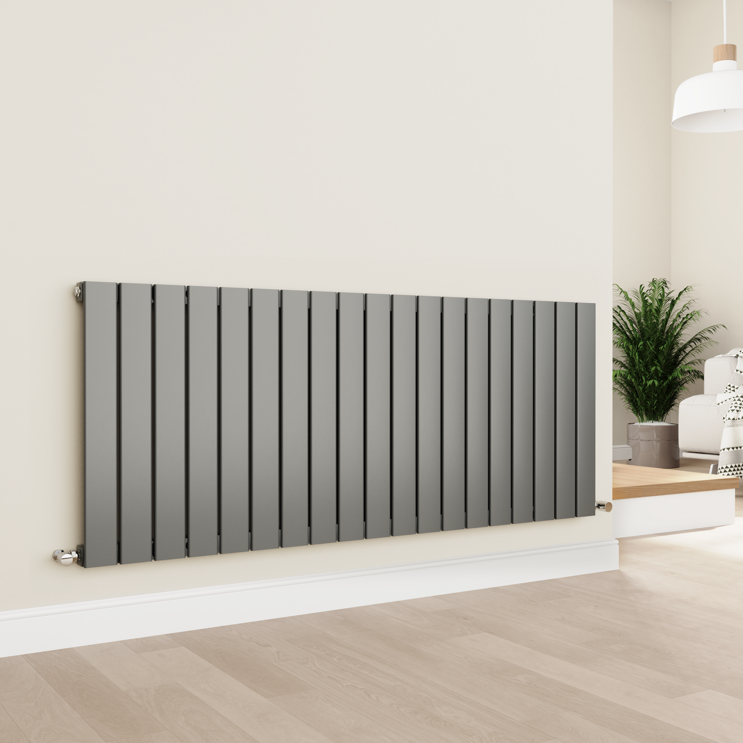 Eco Eleganza Anthracite Horizontal Flat Designer Aluminium Radiator 600X1425mm Single Panel 4373 Btu