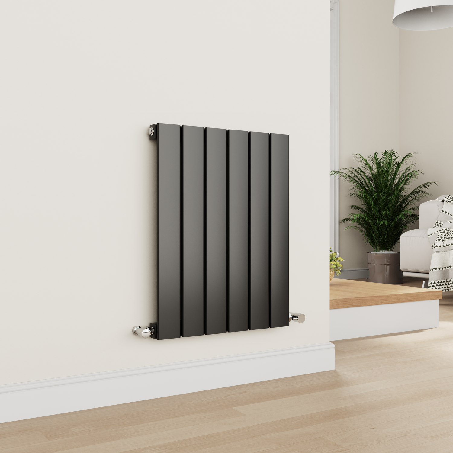Eco Eleganza Black Midnight Horizontal Flat Designer Aluminium Radiator 600X450mm Single Panel 1381 Btu