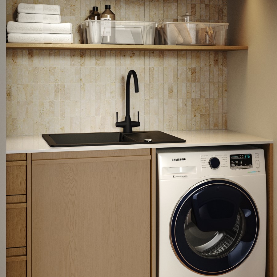 Single Bowl Black Inset Granite Composite Compact Kitchen Sink with Reversible Drainer - Enza Alice