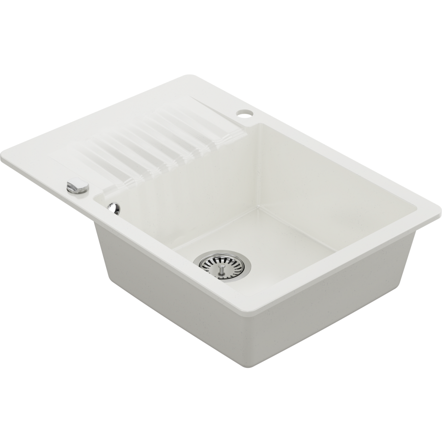 Single Bowl White Inset Granite Composite Compact Kitchen Sink with Reversible Drainer - Enza Alice