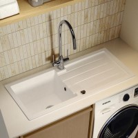 Large Single Bowl White Inset Granite Composite Kitchen Sink with Reversible Drainer - Enza Alice