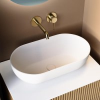Matt White Oval Stone Resin Countertop Basin with Waste 560mm - Almas