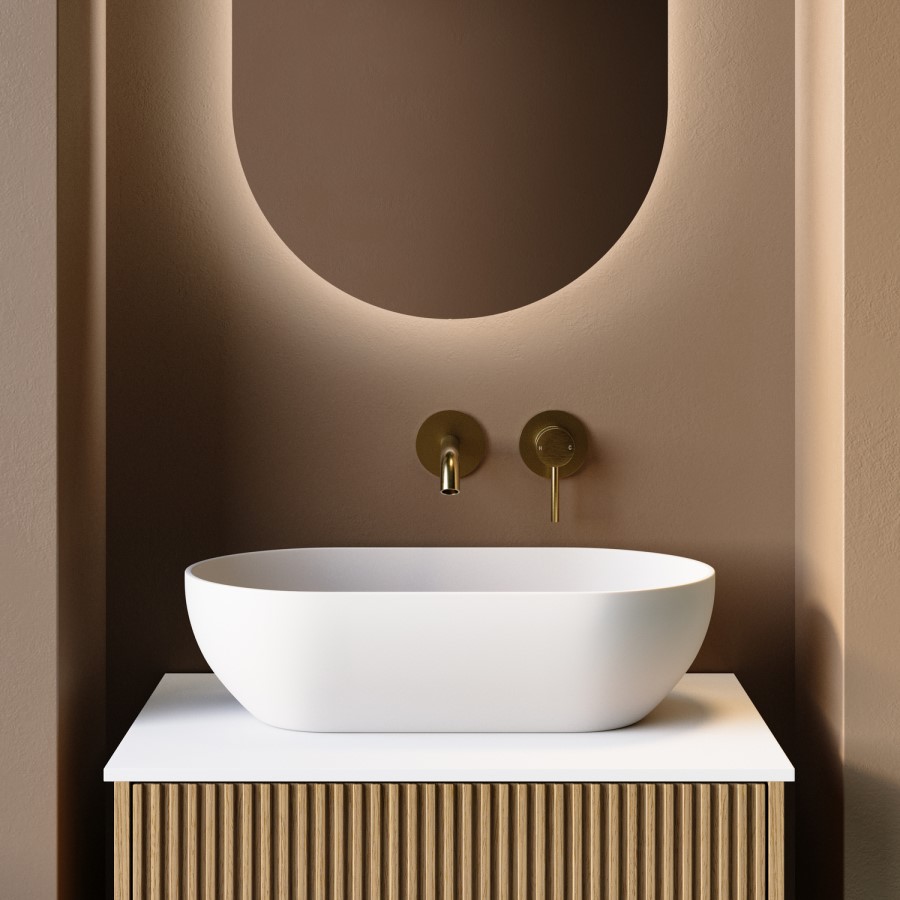 Matt White Oval Stone Resin Countertop Basin with Waste 560mm - Almas
