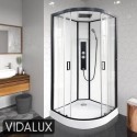 ALP-CB9007KontrastLux900W Black 900x900mm Hydro Shower Cabin Quadrant with Shower Tray & 2 Outlet Thermostatic Mixer Shower System - Vidalux