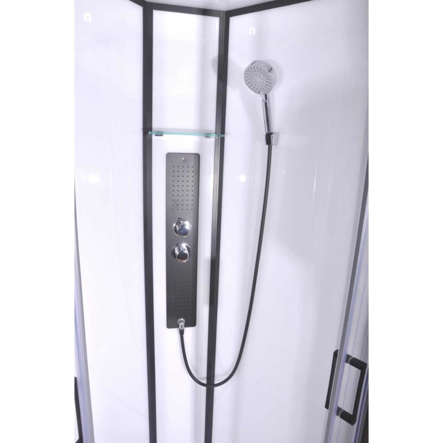 Black 900x900mm Hydro Shower Cabin Quadrant with Shower Tray & 2 Outlet Thermostatic Mixer Shower System - Vidalux