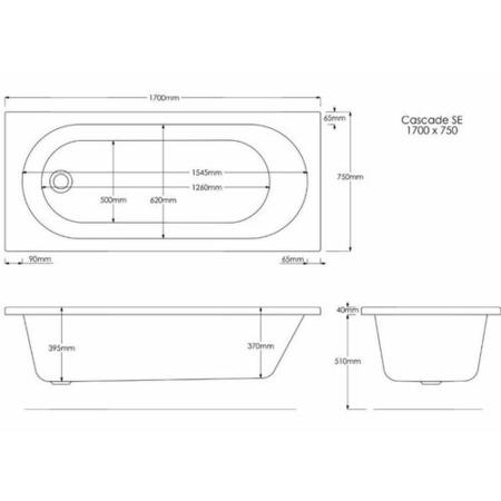 Single Ended Whirlpool Spa Bath with 6 Brushed Brass Whirlpool Jets 1700 x 750mm - Alton
