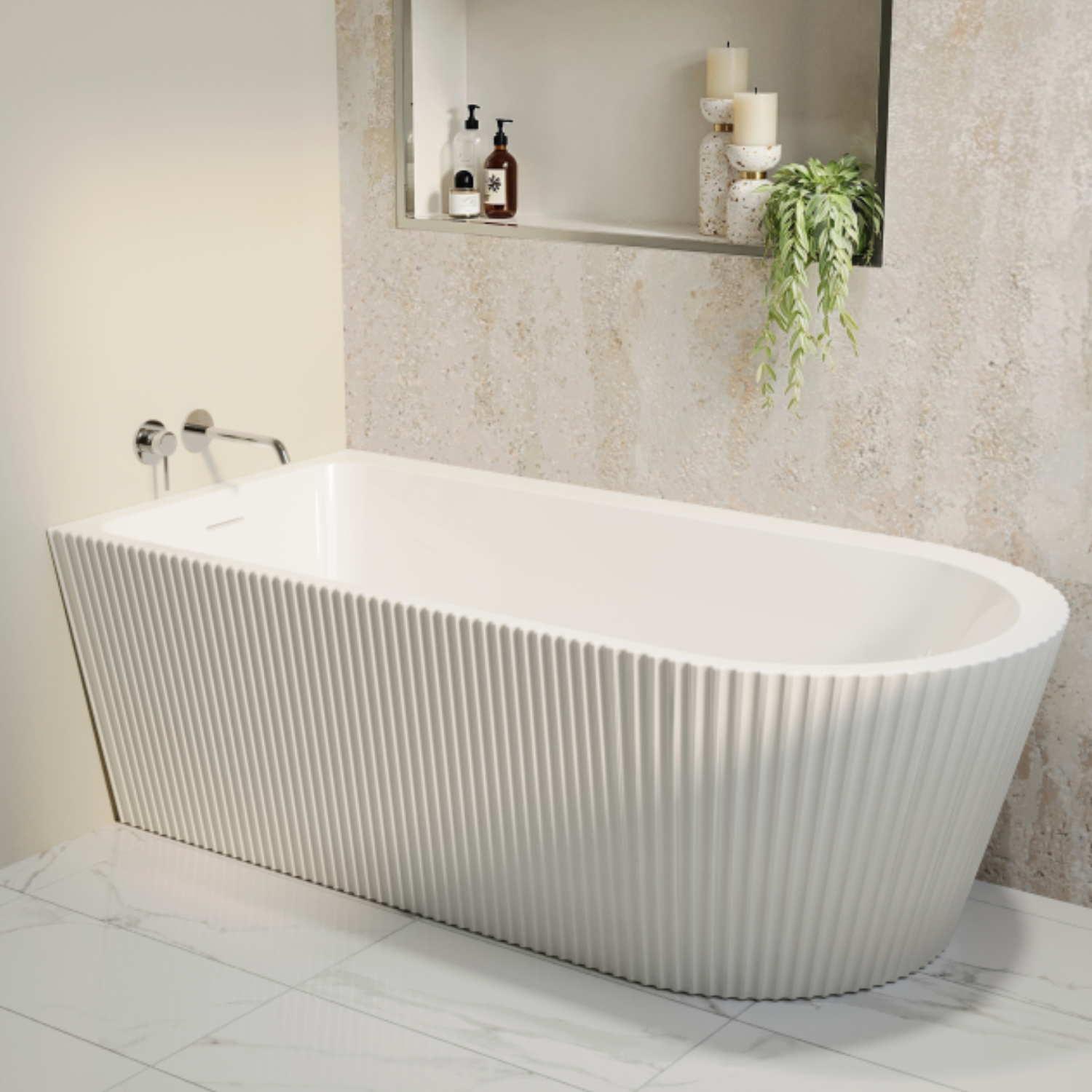 Amaro White Freestanding Single Ended Left Hand Fluted Corner Bath 1650 X 800Mm