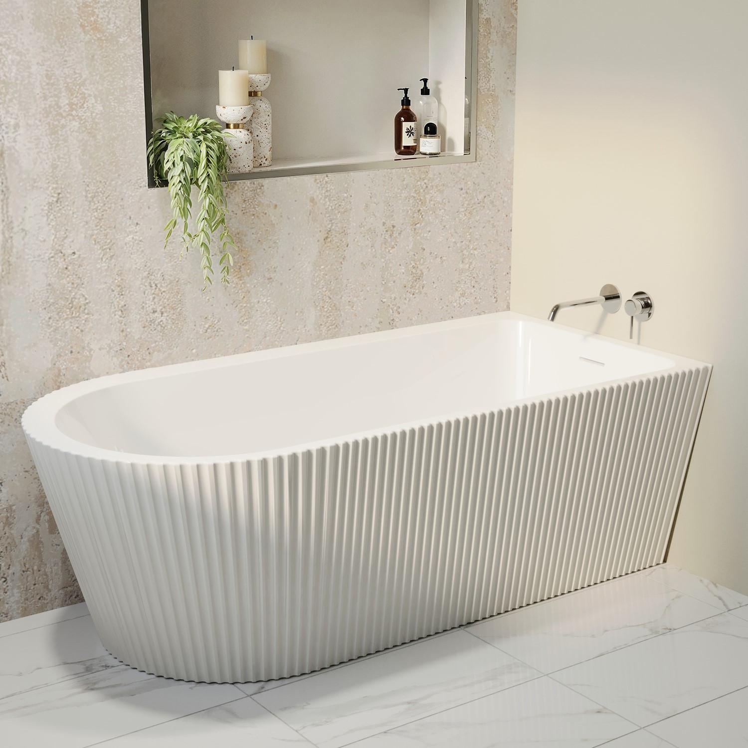 Amaro White Freestanding Single Ended Right Hand Fluted Corner Bath 1650 X 800Mm