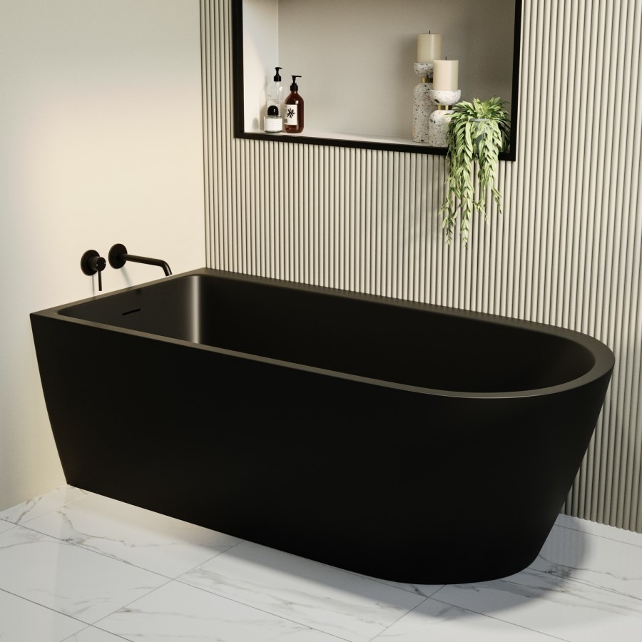 Matt Black Freestanding Single Ended Left Hand Corner Bath 1650 x 800mm - Amaro