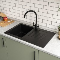 GRADE A1 - 1 Bowl Black Composite Small Kitchen Sink with Reversible Drainer - Essence Amelia