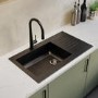 Single Bowl Inset Black Composite Square Kitchen Sink with Reversible Drainer - Essence Amelia