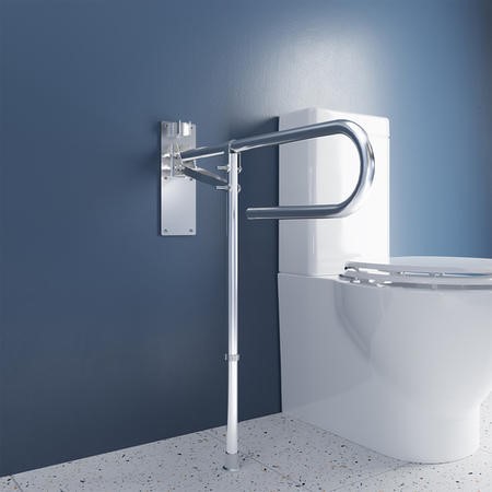 Stainless Steel Fold Away Hand Rail with Leg 850mm - Better Bathrooms
