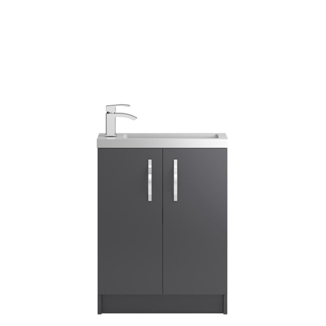 Grey Free Standing Compact Bathroom Vanity Unit & Basin - W605 x H850mm