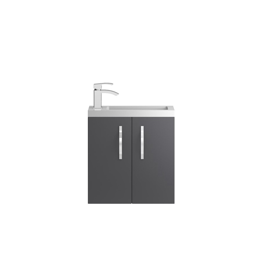 Grey Wall Hung Compact Bathroom Vanity unit & Basin - W505 x H540mm