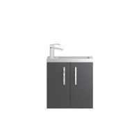 Grey Wall Hung Compact Bathroom Vanity unit & Basin - W505 x H540mm