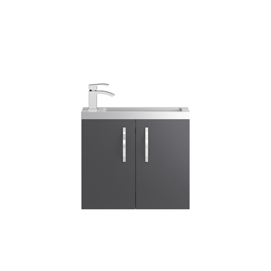 Grey Wall Hung Compact Bathroom Vanity Unit & Basin - W605 x H540mm