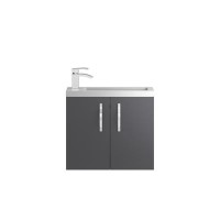 Grey Wall Hung Compact Bathroom Vanity Unit & Basin - W605 x H540mm