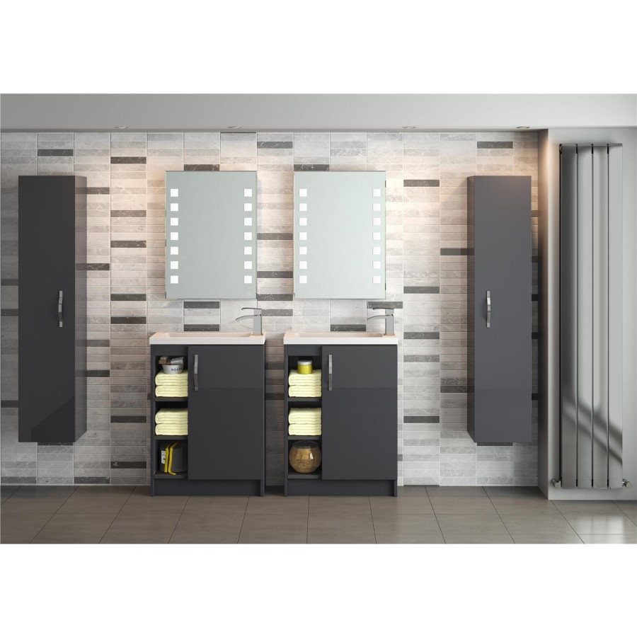 Grey Free Standing Compact Bathroom Vanity Unit & Basin - W605 x H850mm