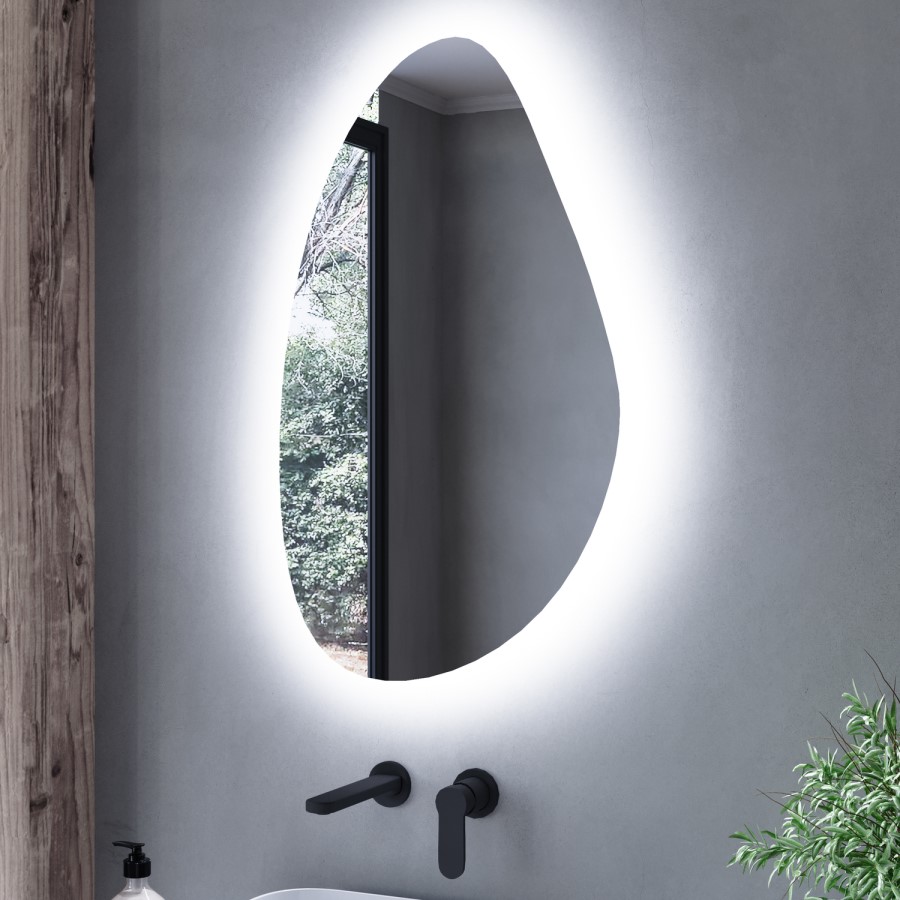 Pebble Backlit Heated Bathroom Mirror with Lights 500 x 800mm - Apollo
