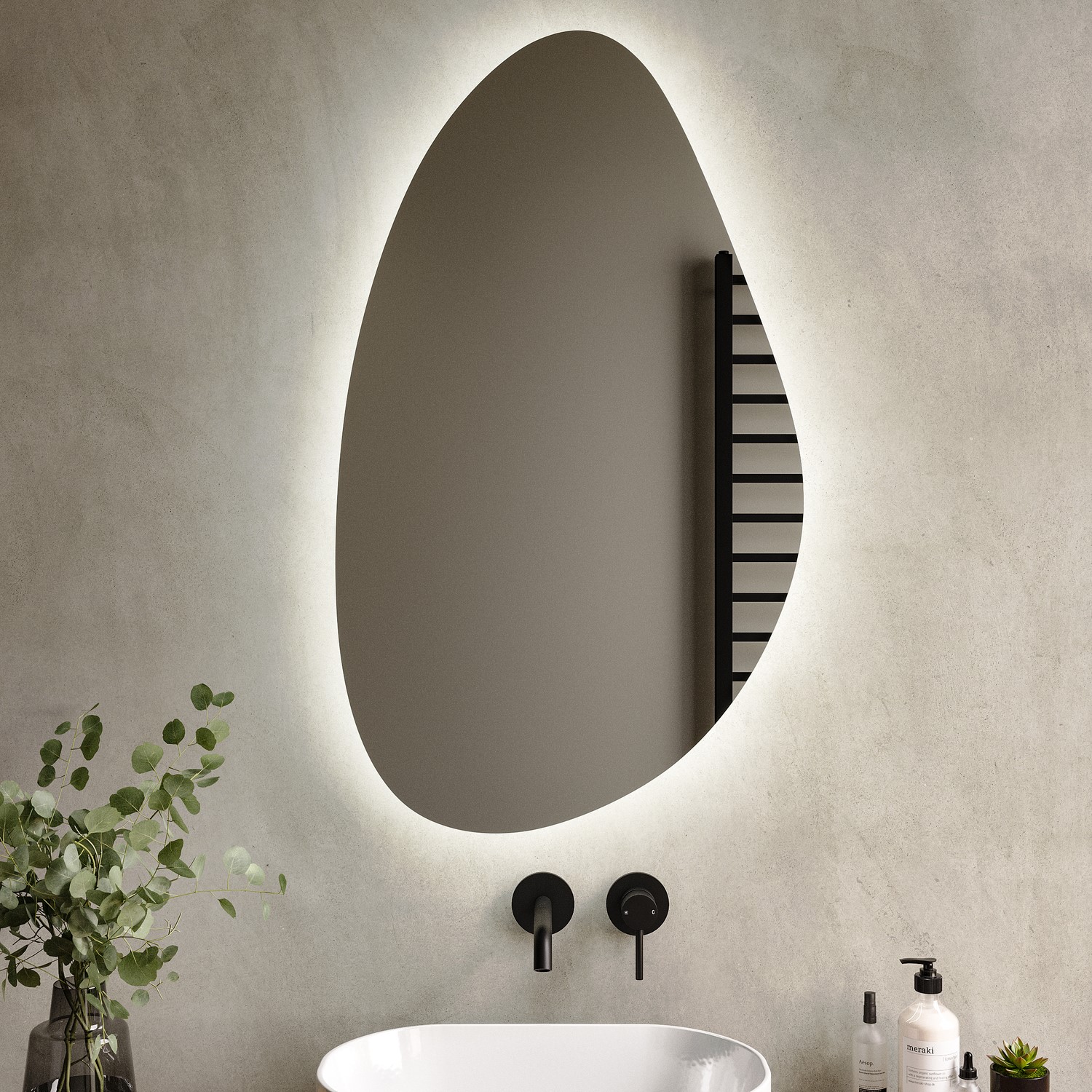 Apollo Silver Pebble Backlit Bathroom Mirror With Battery Operated Lights 600 X 1000Mm