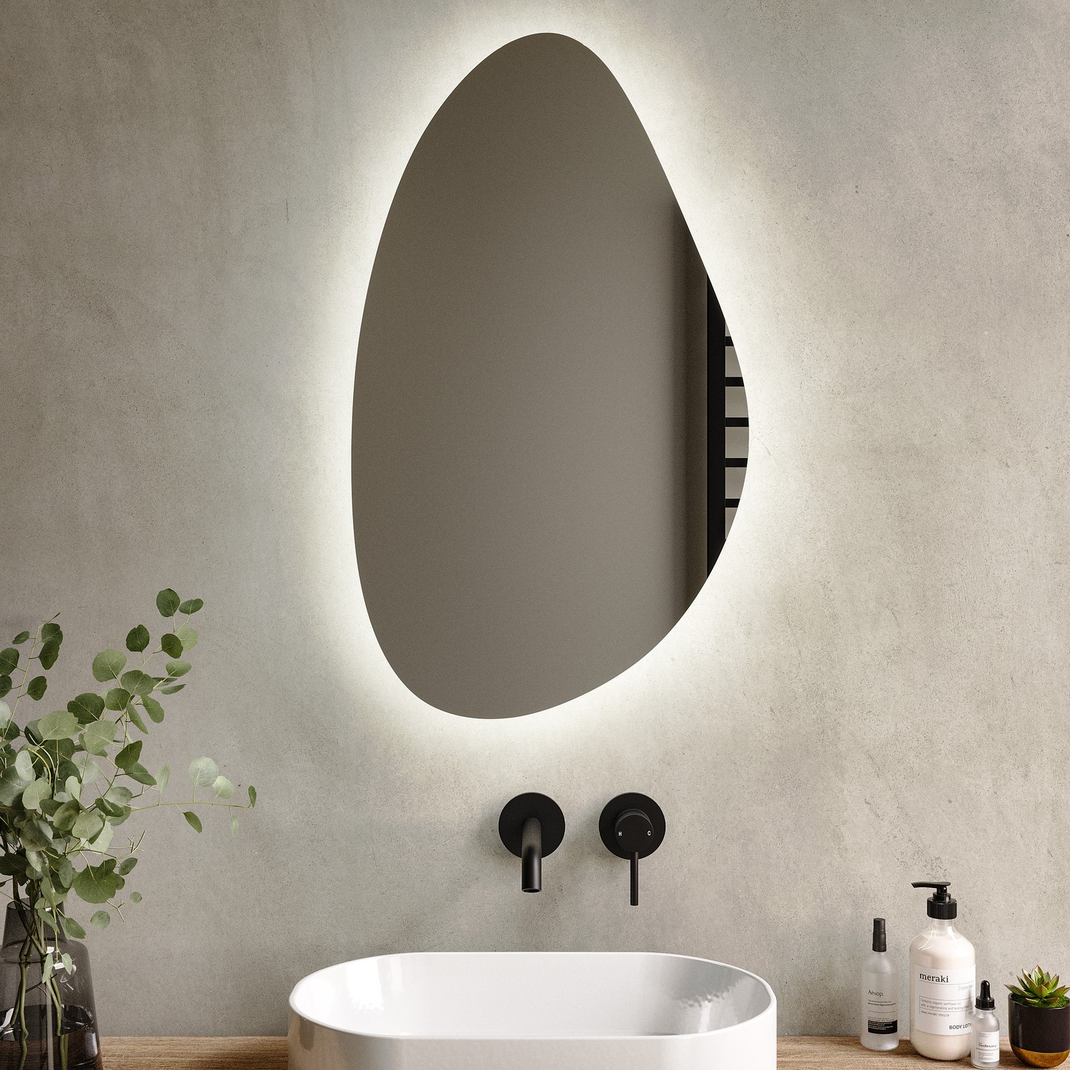 Pebble Backlit Bathroom Mirror with Battery Operated Lights 500 x 800mm ...