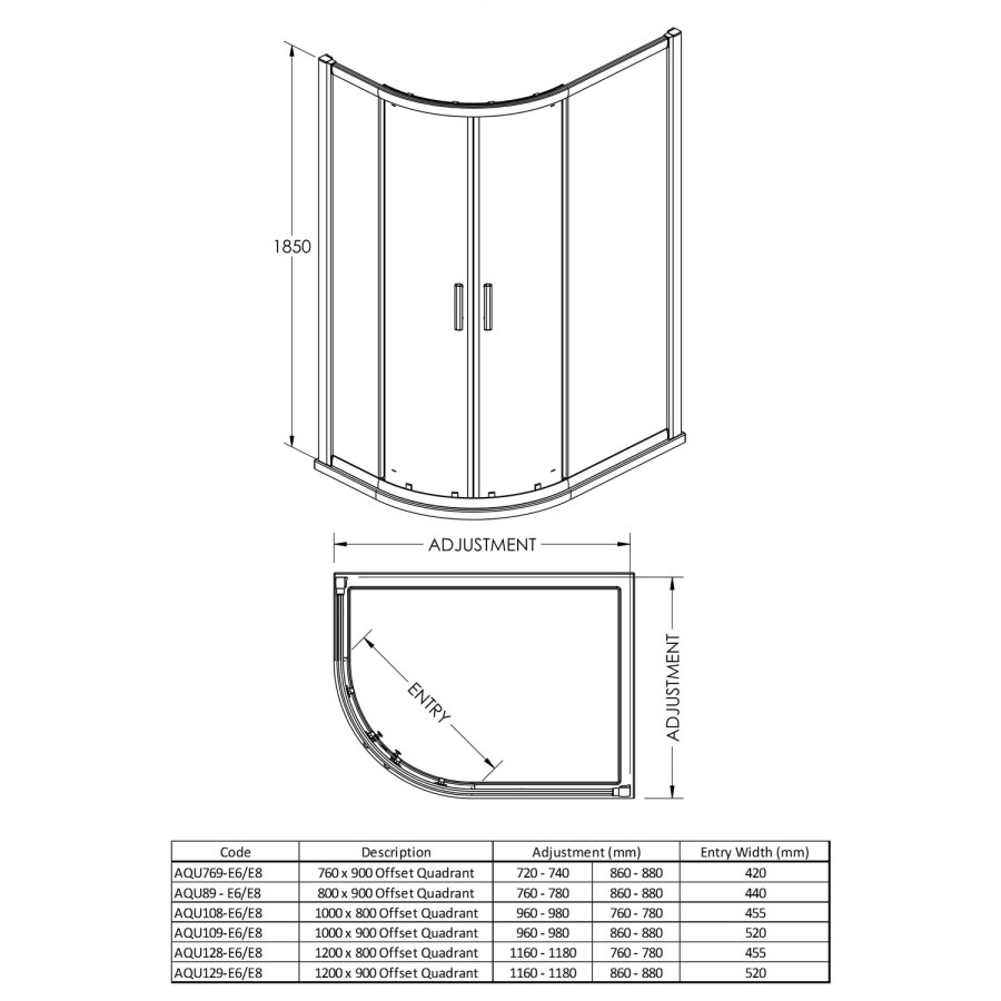 900 x 760mm Offset Quadrant Shower Enclosure- Fiji