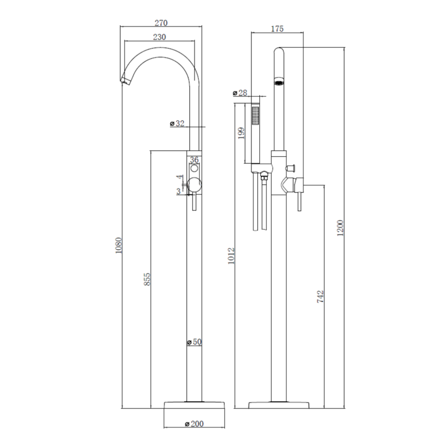 Black & Brass Freestanding Bath Shower Mixer Tap - Arissa
