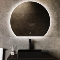 Semi Circle Backlit Heated Bathroom Mirror with Lights 800 x 700mm - Ara