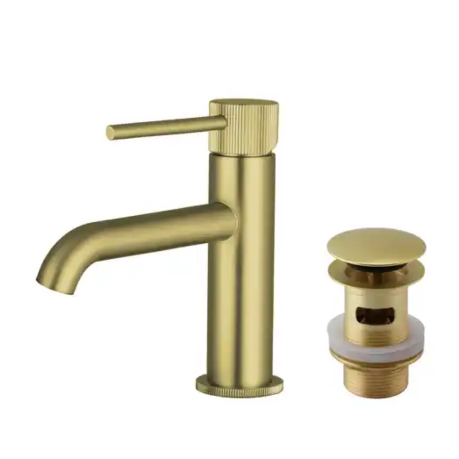 Brushed Brass Fluted Cloakroom Mono Basin Mixer Tap with Waste - Arissa
