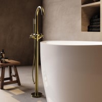 Brushed Brass Freestanding Bath Shower Mixer Tap With Cross Head Handles - Arissa