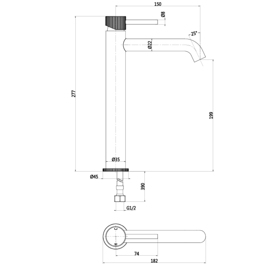Brushed Brass Fluted Tall Mono Basin Mixer Tap - Arissa