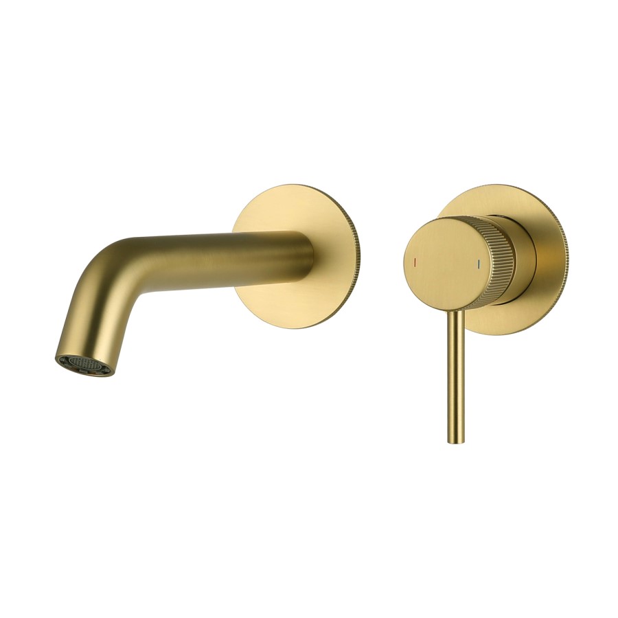 Brushed Brass Fluted Wall Mounted Basin Mixer Tap - Arissa