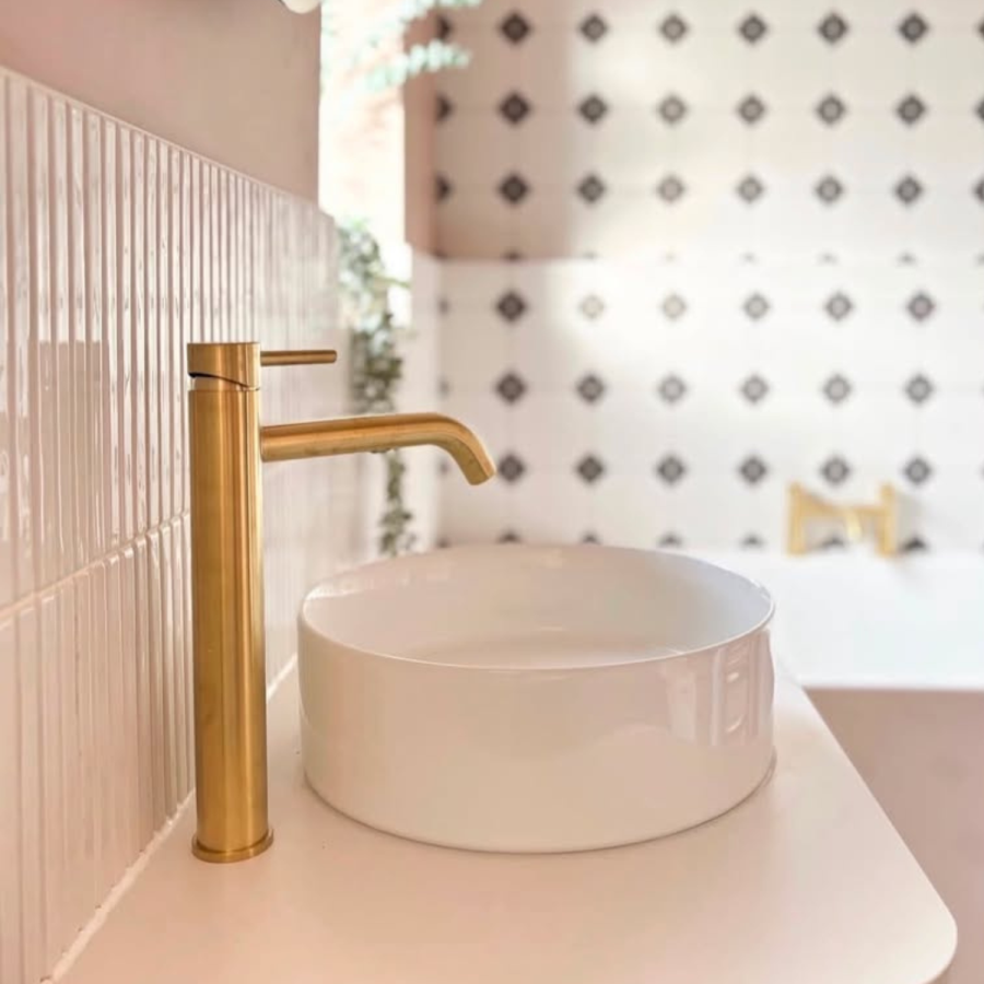 Brushed Brass Tall Mono Basin Mixer Tap - Arissa