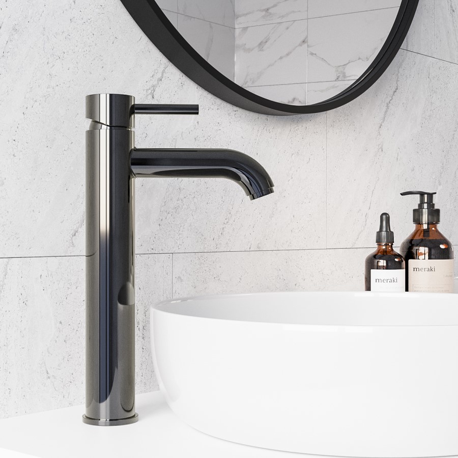 Black Chrome Tall Mono Basin Mixer Tap - Arissa