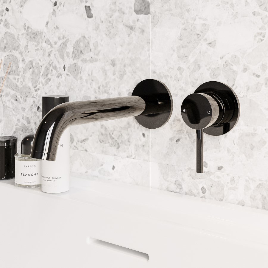 Black Chrome Wall Mounted Bath Mixer Tap - Arissa
