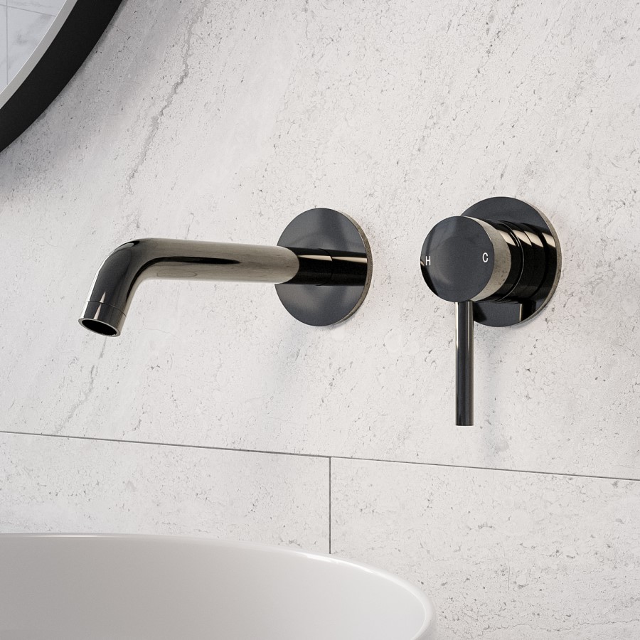 Black Chrome Wall Mounted Basin Mixer Tap - Arissa