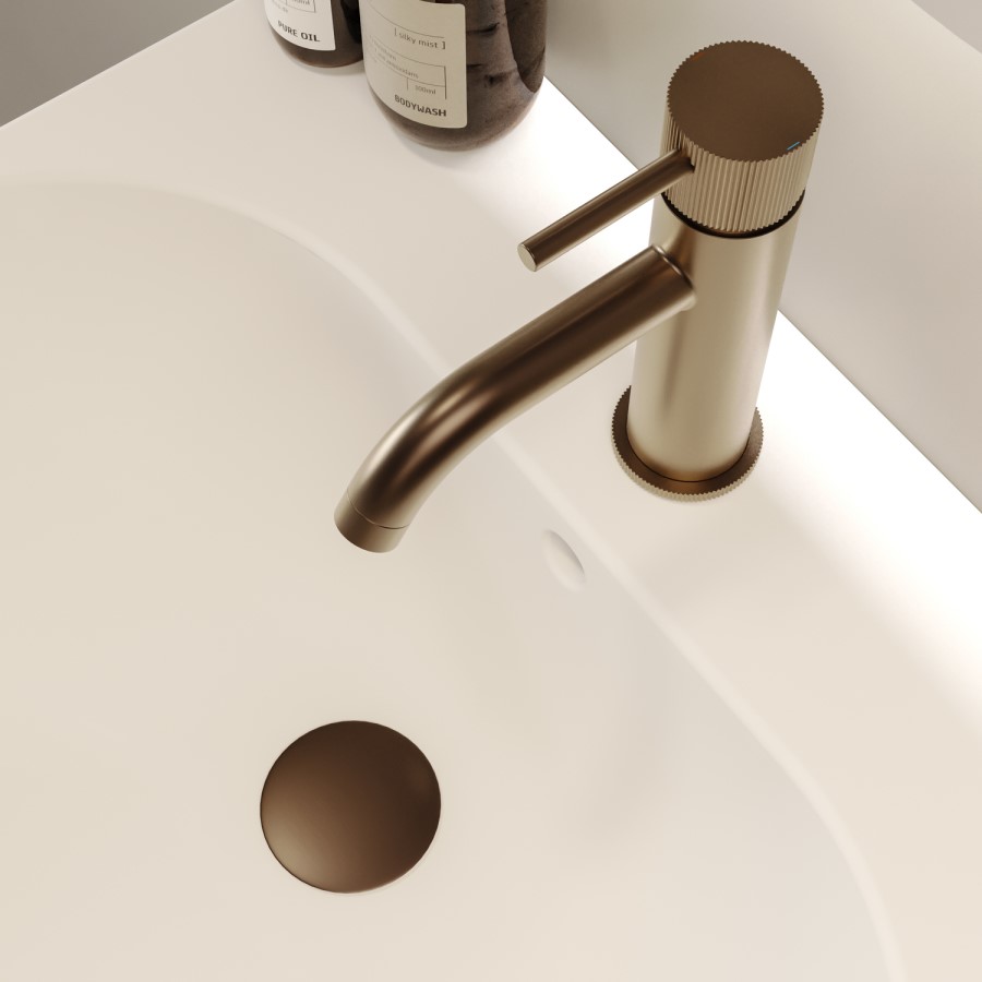 Brushed Bronze Fluted Mono Basin Mixer Tap with Waste - Arissa