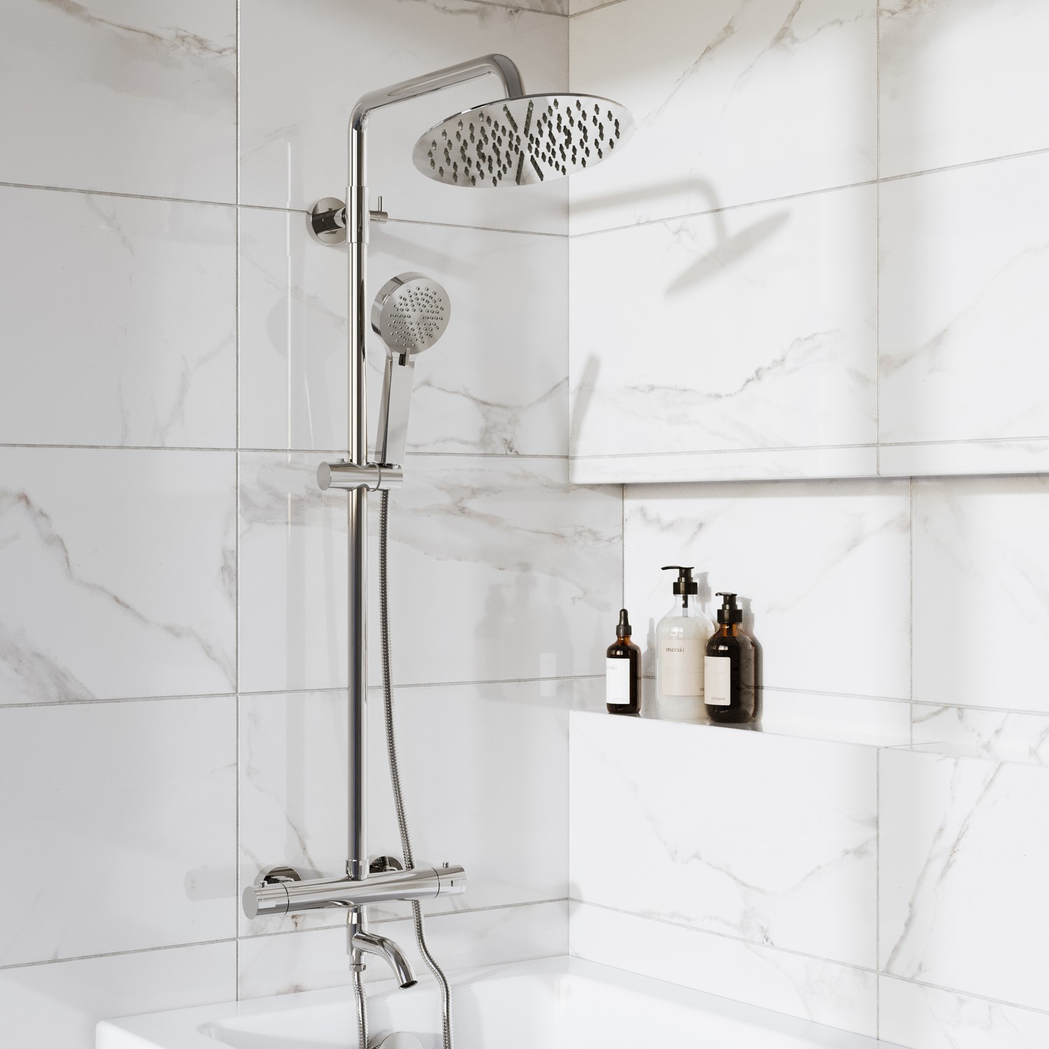 Arissa Chrome Round Thermostatic Mixer Shower Set With Bath Filler Spout