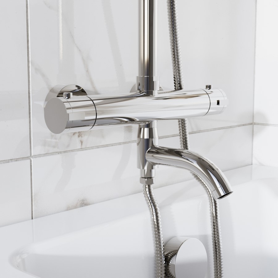 Chrome Round Thermostatic Mixer Shower Set with Bath Filler Spout - Arissa